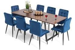 Stół PORTLAND (200/160x90) i 8 krzeseł DIANA - zestaw mebli do jadalni - brąz + niebieski