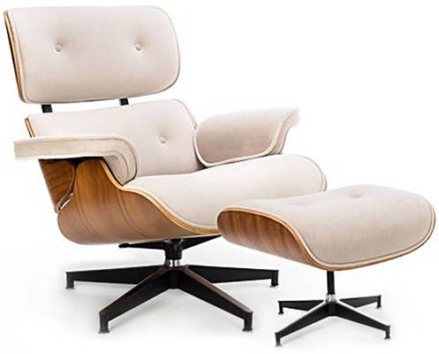 Designerski fotel ze skóry z podnóżkiem TOKYO velvet - beżowy