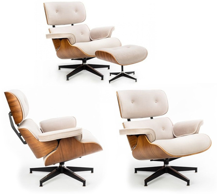 Designerski fotel ze skóry z podnóżkiem TOKYO velvet - beżowy