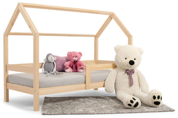 Drewniane łóżko DOMEK z materacem 80x190 - sosna
