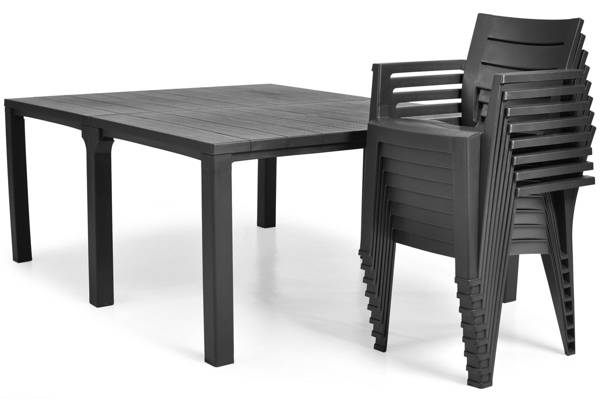 Komplet ogrodowy stół i krzesła JULIE 8-osobowy - grafitowy
