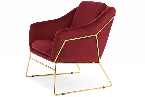 Krzesło fotel do salonu loft SOFT GOLD - bordowy
