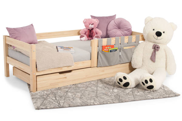 Łóżko dla dziewczynki z materacem szufladą i dodatkami 90x200 - sosna/róż