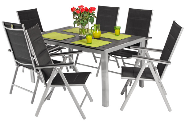 OUTLET - Meble ogrodowe MODENA Stół i 6 krzeseł - Czarne