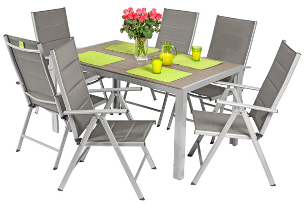OUTLET - Zestaw ogrodowy MODENA Stół i 6 krzeseł - Srebrny