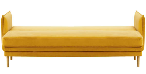 Sofa wersalka rozkładana z pojemnikiem na pościel - musztardowa