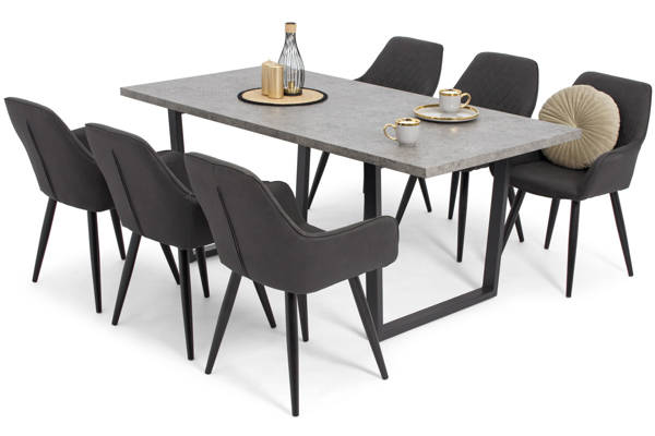 Stół BALTIMORE i 6 krzeseł EMMA - zestaw mebli do salonu - szary beton+ grafit