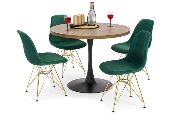 Stół CARMELO (100 cm) i 4 krzesła - zestaw do jadalni - zielony