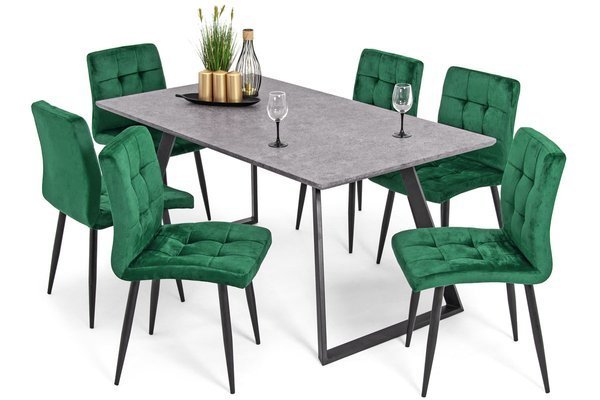 Stół PORTLAND (200/160x90) i 6 krzeseł DIANA - komplet mebli do jadalni - szary + zielony