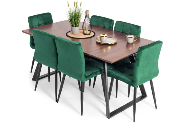 Stół PORTLAND (200/160x90) i 6 krzeseł DIANA - zestaw do salonu - brąz + zielony