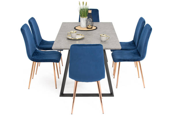 Stół PORTLAND (200/160x90) i 6 krzeseł SOFIA - zestaw do jadalni - szaro-niebieski