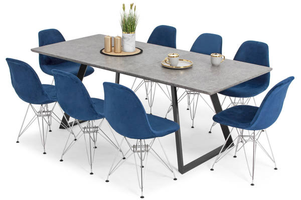 Stół PORTLAND (200/160x90) i 8 krzeseł VIOLET - komplet mebli do jadalni - szaro-niebieski